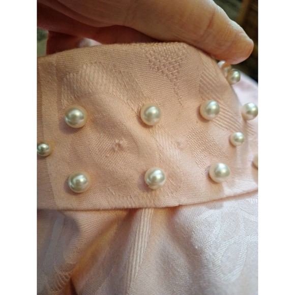 Vintage 80s Pearl Collar House Coat Pink Damask Women Size Small - Picture 12 of 12